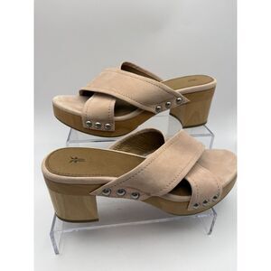 Frye Sandals Fiona Leather Slide Blush Size 8 Pink Leather Wood Heel Studs